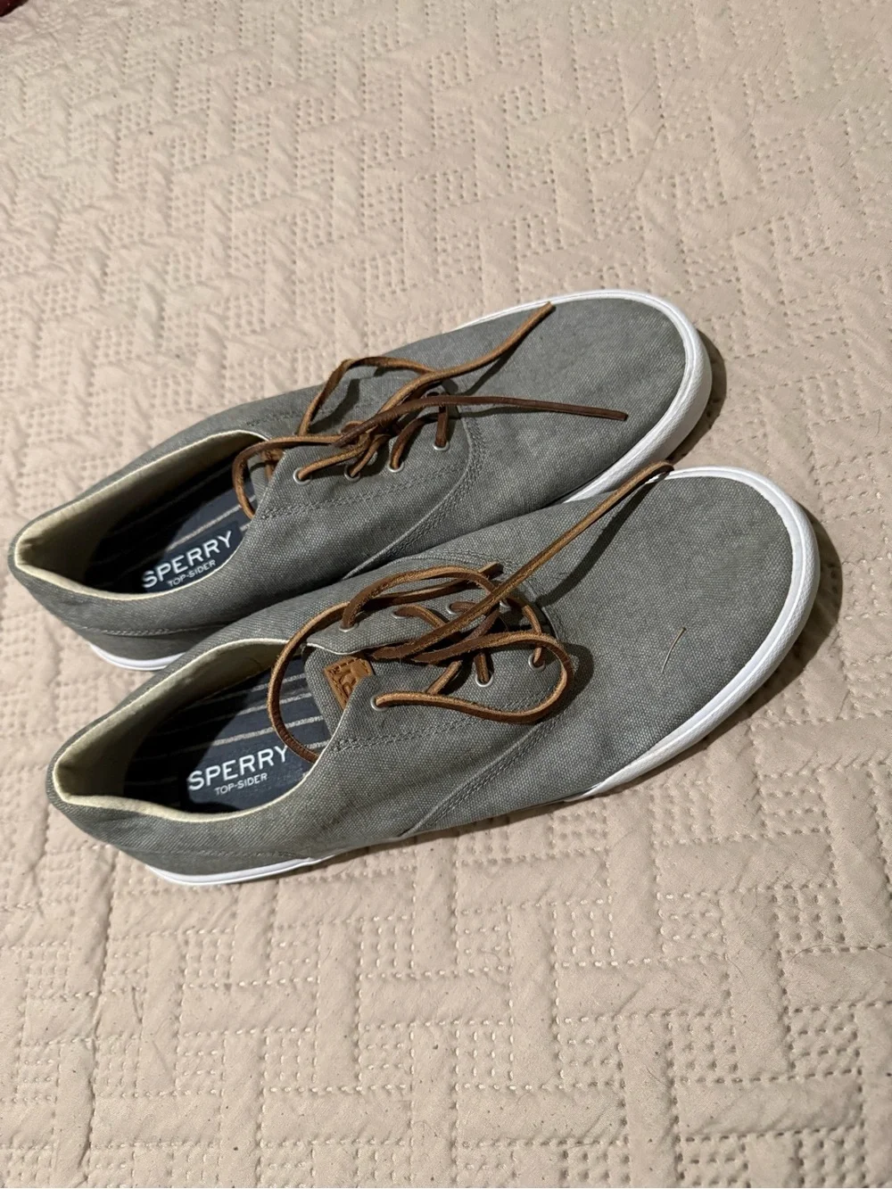 Sperry Men's Gray Canvas Top Sider Shoes with Brown Laces
